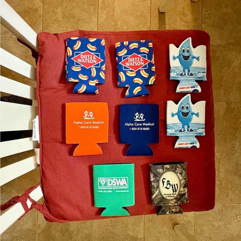 Beverage Can Koozies (8). Assorted & Colorful Lot.  *BRAND NEW*